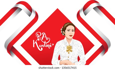 Kartini Day, R A Kartini the heroes of women and human right in Indonesia. banner template design background - Vector
