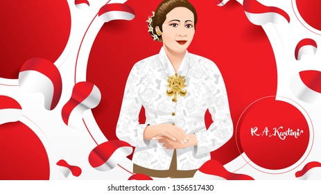 Kartini Day, R A Kartini the heroes of women and human right in Indonesia. banner template design background - Vector