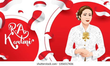 Kartini Day, R A Kartini the heroes of women and human right in Indonesia. banner template design background - Vector