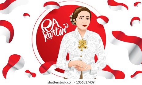 Kartini Day, R A Kartini the heroes of women and human right in Indonesia. banner template design background - Vector