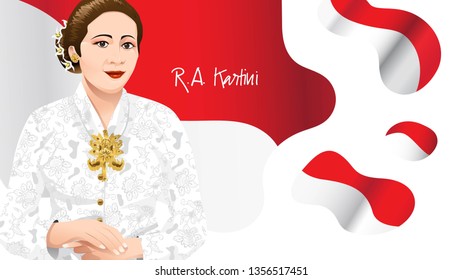 Kartini Day, R A Kartini the heroes of women and human right in Indonesia. banner template design background - Vector