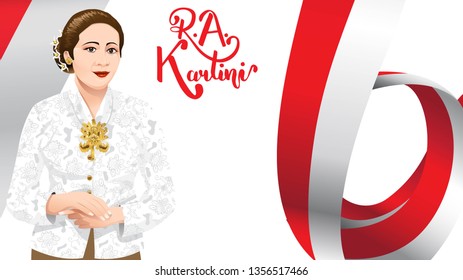 Kartini Day, R A Kartini the heroes of women and human right in Indonesia. banner template design background - Vector