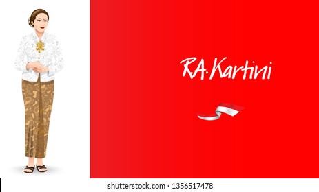 Kartini Day, R A Kartini the heroes of women and human right in Indonesia. banner template design background - Vector