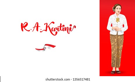 Kartini Day, R A Kartini the heroes of women and human right in Indonesia. banner template design background - Vector