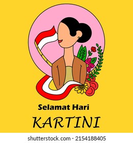 Kartini day vector illustration, translation Happy Kartini Day, faceless Javanese woman figure