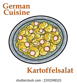 Kartoffelsalat. Traditional German potato salad on white background.