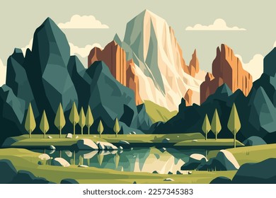 karts landscape nature with mountains and trees. Vector illustration in flat color cartoon style.