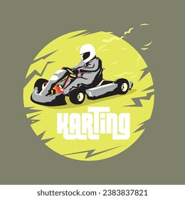 karts racing badge illustration on yellow circle. eps format