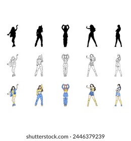 Kartun Kpop Idol, pose dance. Ilustrasi seni digital