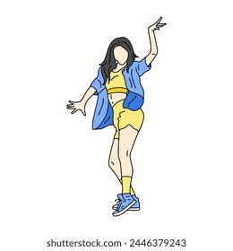 Kartun Kpop Idol, pose dance. Ilustrasi seni digital