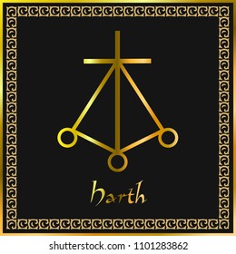 Karuna Reiki. Energy healing. Alternative medicine. Harth Symbol. Spiritual practice. Esoteric. Golden.Vector