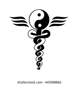 The karykeion of Hermes - the caduceus of Mercury - yin yang logo
