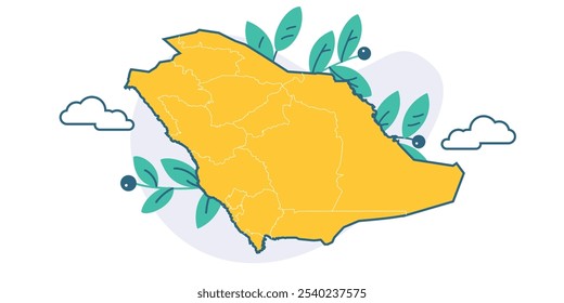 kas Map, Kingdom of Saudi Arabia Map ,stroke, Riyadh, editable stroke, editable line