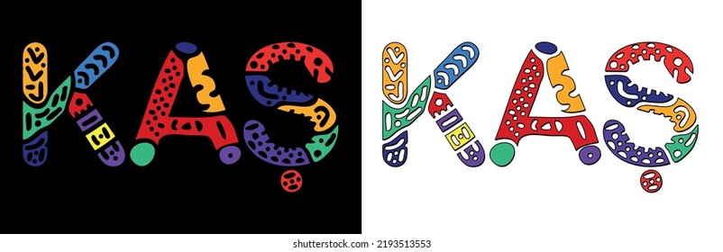 Kas. Multicolored bright isolate curves doodle letters. Kas is place in Turkey. Set for social network, web resources, mobile apps, print.