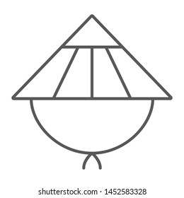 Kasa thin line icon, asian and cap, japanese hat sign, vector graphics, a linear pattern on a white background, eps 10.