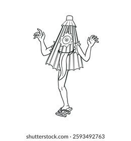 Kasa-obake(Haunted umbrella) is a Japanese yokai with the body of an umbrella, one eye, an overly-long tongue, and one leg in place of the handle. Japanese texts means "kasa-obake."
