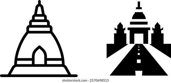 "Kashi Vishwanath Temple Gali Vector Icon Set: Spiritual and Cultural Designs for Religious and Historic Projects"