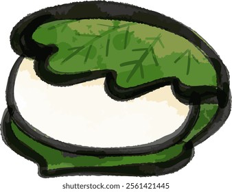 "Kashiwa Mochi" A sumi-e style vector illustration of a traditional Japanese sweet eaten during the Japanese children's festival