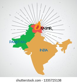 Kashmir crisis. Kashmir map with Pakistan and India - vector illustration