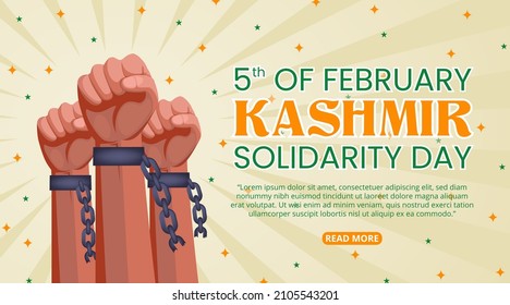 Kashmir day banner with raising hands off from handcuff