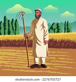 Kashmir Farmer - A Vibrant Vector Illustration Depicting the Resilience and Hard Work of Indian Agriculture