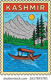 Kashmir Postage stamp Illustration Vector Letter stamps with perforated edges