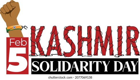 Kashmir Solidarity Day logo design  5 Feb Barbed wire Typography cuffed hand  with White Transparent background Vector eps 10