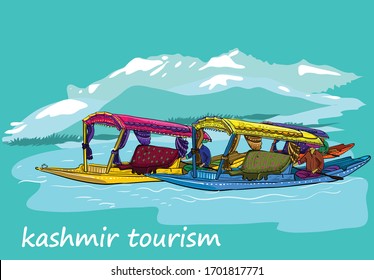 Kashmir Tourism Boat Illustration Vector