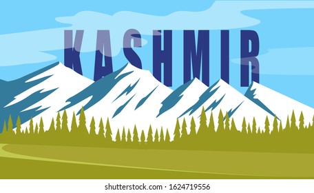 kashmir tourism mountain landscape vector illustration