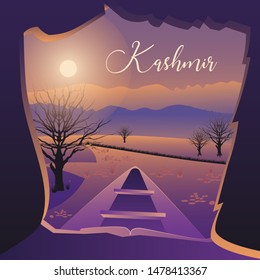Kashmir Valley A view inside the famous boats and Lakes of Kashmir Valley Vector Landscape of Kashmir Background