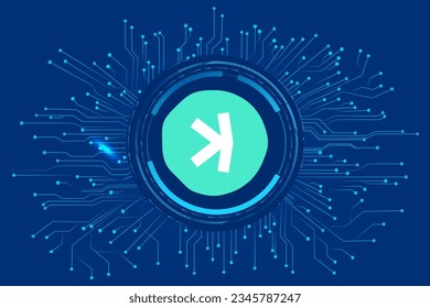 Kaspa (KAS) cryptocurrency  isolated on blue  background with circuit lines vector illustration