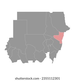 Kassala Staatskarte, Verwaltungsabteilung des Sudan. Vektorgrafik.