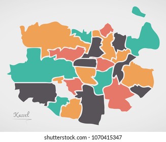 Kassel Map with boroughs and modern round shapes