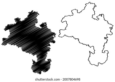 Kassel region (Federal Republic of Germany, State of Hessen, Hesse, Hessia) map vector illustration, scribble sketch Kassel map