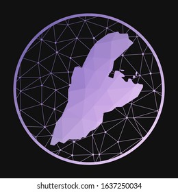 Kastellorizo icon. Vector polygonal map of the island. Kastellorizo icon in geometric style. The island map with purple low poly gradient on dark background.