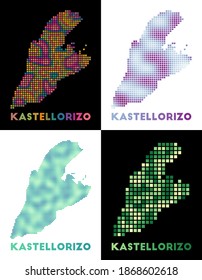 Kastellorizo map. Collection of map of Kastellorizo in dotted style. Borders of the island filled with rectangles for your design. Vector illustration.