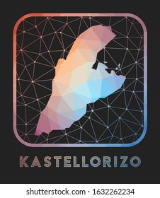 Kastellorizo map design. Vector low poly map of the island. Kastellorizo icon in geometric style. The island shape with polygnal gradient and mesh on dark background.