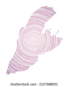 Kastellorizo map filled with concentric circles. Sketch style circles in the shape of the island. Vector Illustration.