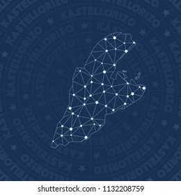 Kastellorizo network, constellation style island map. Uncommon space style, modern design. Kastellorizo network map for infographics or presentation.