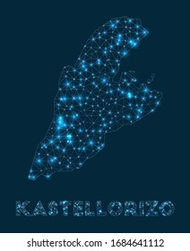 Kastellorizo network map. Abstract geometric map of the island. Internet connections and telecommunication design. Astonishing vector illustration.