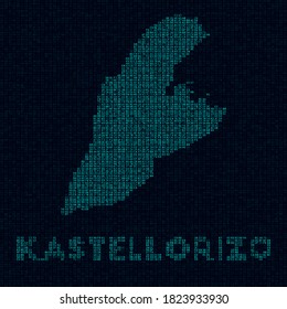 Kastellorizo tech map. Island symbol in digital style. Cyber map of Kastellorizo with island name. Astonishing vector illustration.