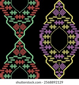 kasuti india stitch embroidery needle work abstract artwork seamless geometric pattern printed background fabric wallpaper hand drawn line colorful black


