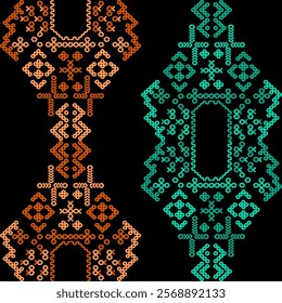 kasuti india stitch embroidery needle work abstract artwork seamless geometric pattern printed background fabric wallpaper hand drawn line colorful black


