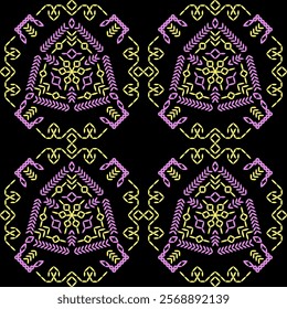 kasuti india stitch embroidery needle work abstract artwork seamless geometric pattern printed background fabric wallpaper hand drawn line colorful black


