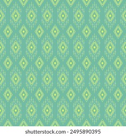 kat seamless pattern Ethnic Aztec fabric carpet ornament native boho tribal textile Geometric African American oriental tranditional vector illustrations Embroidery style motif. Yellow, Green color.