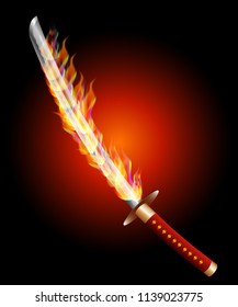 Katana with a blazing blade vector illustration