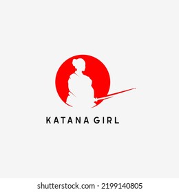 Katana Girl Silhouette Logo Vector