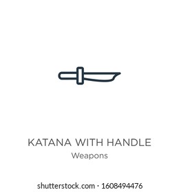 Katana with handle icon. Thin linear katana with handle outline icon isolated on white background from weapons collection. Line vector sign, symbol for web and mobile