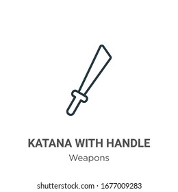 Katana mit Griff Umriss Vektorillustration Symbol. Dünne schwarze Katana mit Griffsymbol, einfache Vektorillustration mit flacher Elementgrafik aus bearbeitbarem Waffenkonzept einzeln auf weißem Hintergrund