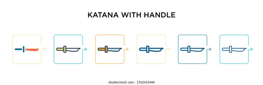 Katana with handle vector icon in 6 different modern styles. Black, two colored katana with handle icons designed in filled and outline stroke style. Vector illustration can be used for web, mobile, ui.
